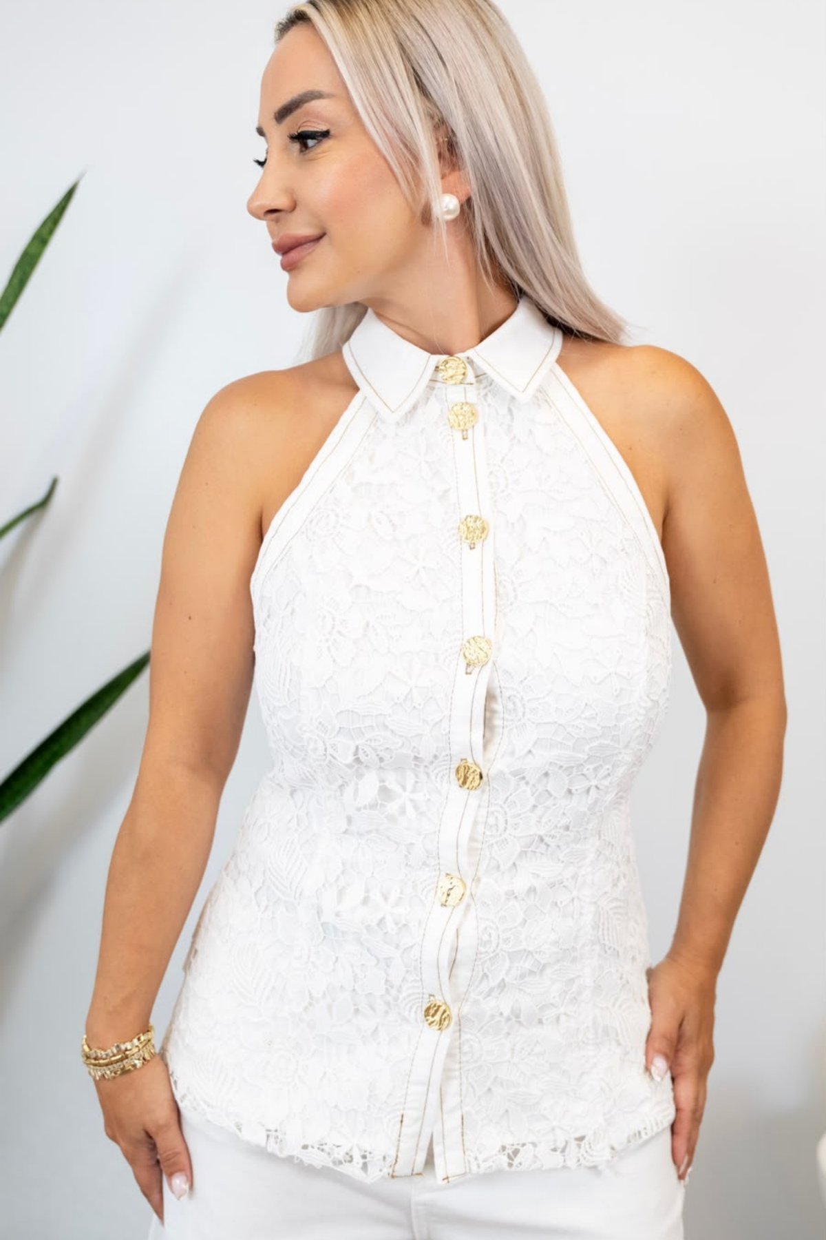 Beyaz Güpür Detaylı Denim Alt Üst Takım