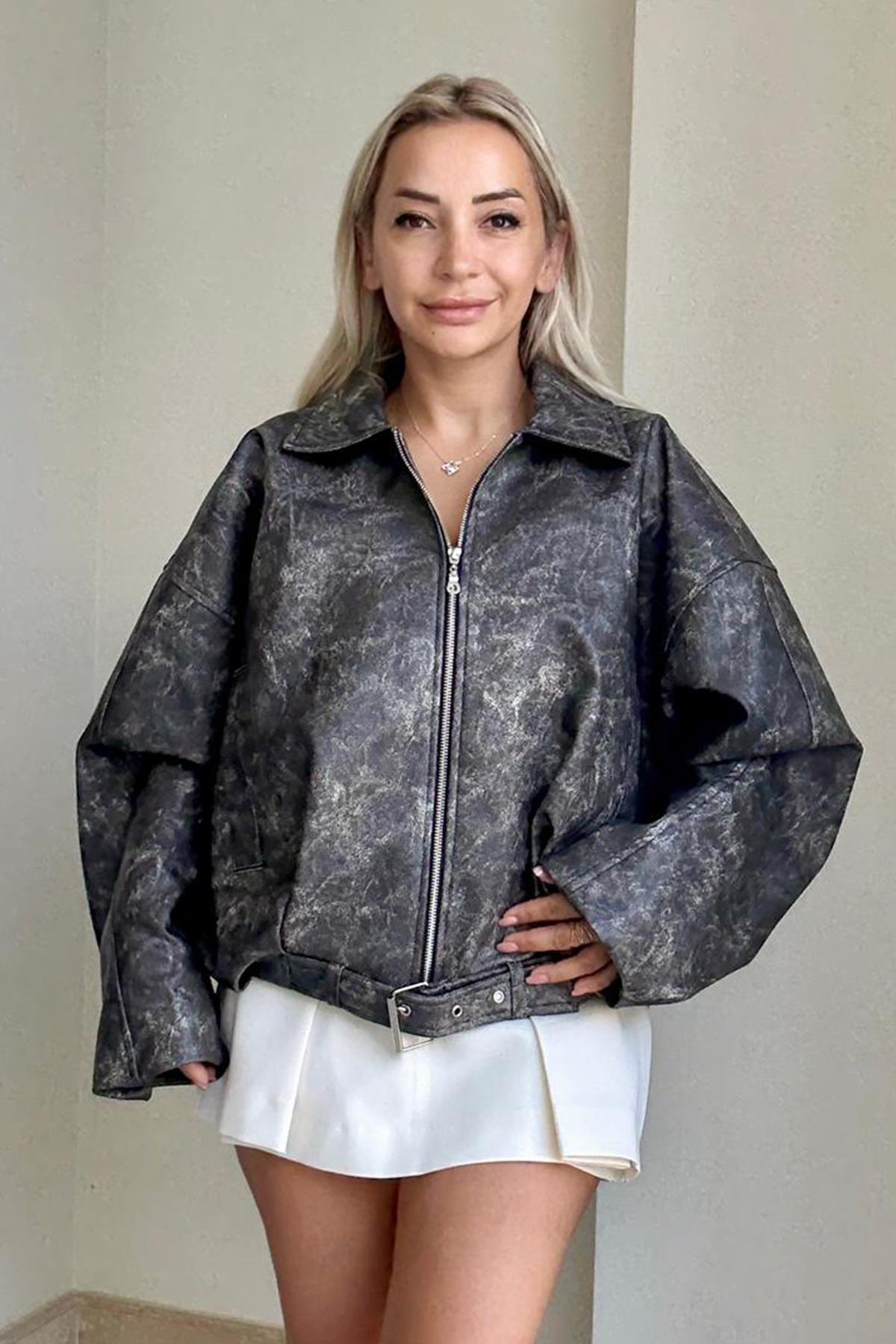 İthal Rahat Kalıp Eskitme Model Deri Ceket