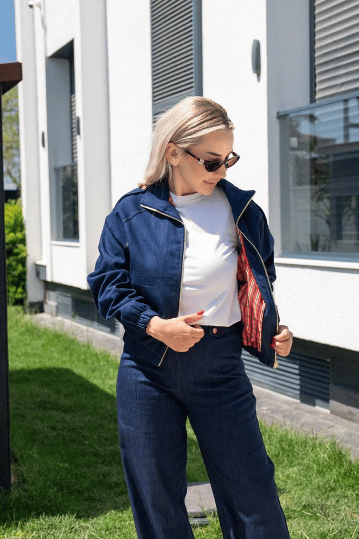 Kadın Denim Takım Astarlı Ceket ve Lastikli Bel Pantolon