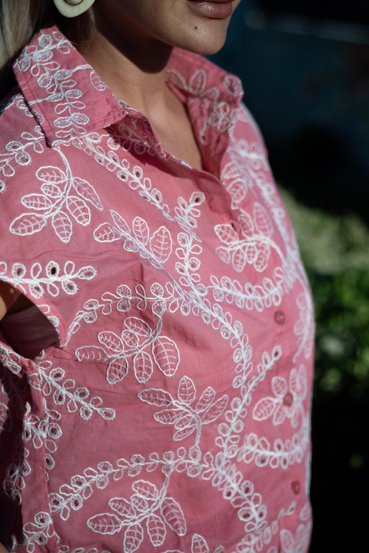 Kadın Nakış Detaylı Rahat Kalıp Takım – Beli Lastikli Şık Günlük ve Casual İkili Takım - Pembe