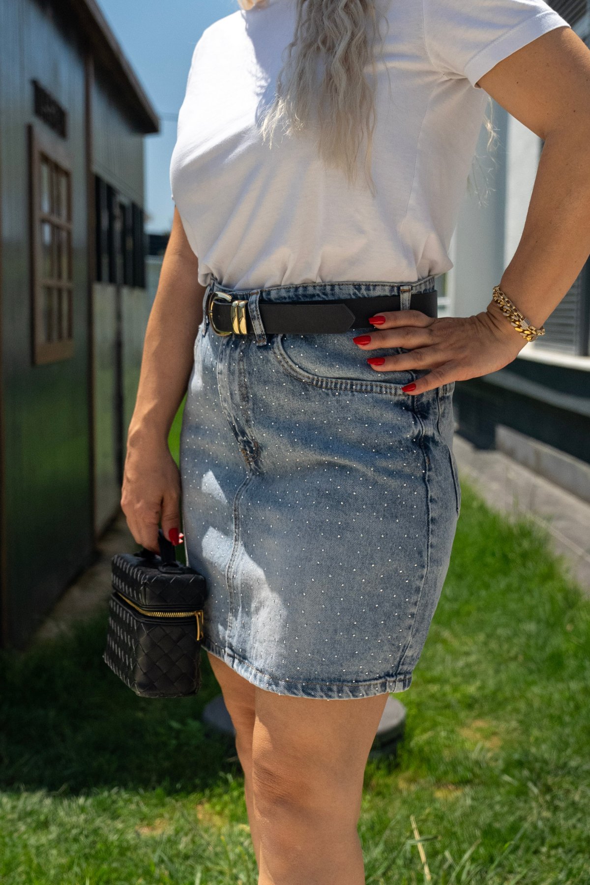 Katri Taş Detaylı Yüksek Bel Mini Kot Etek – Jean Mini Etek Modeli