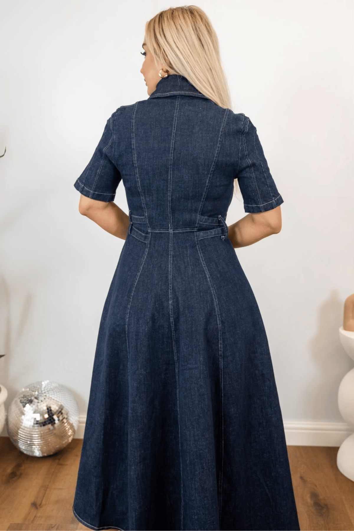 Kemer Detaylı Denim Elbise