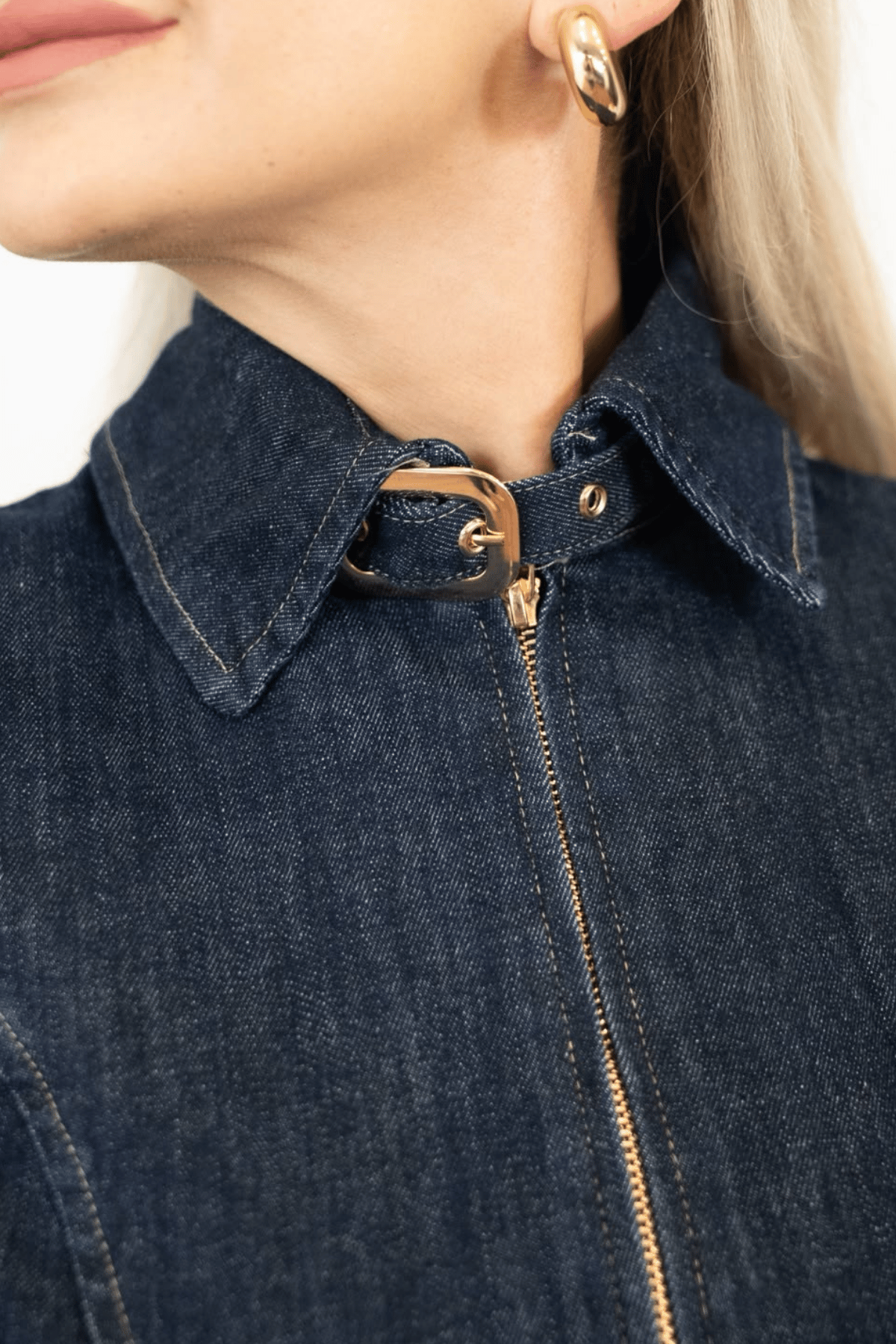 Kemer Detaylı Denim Elbise