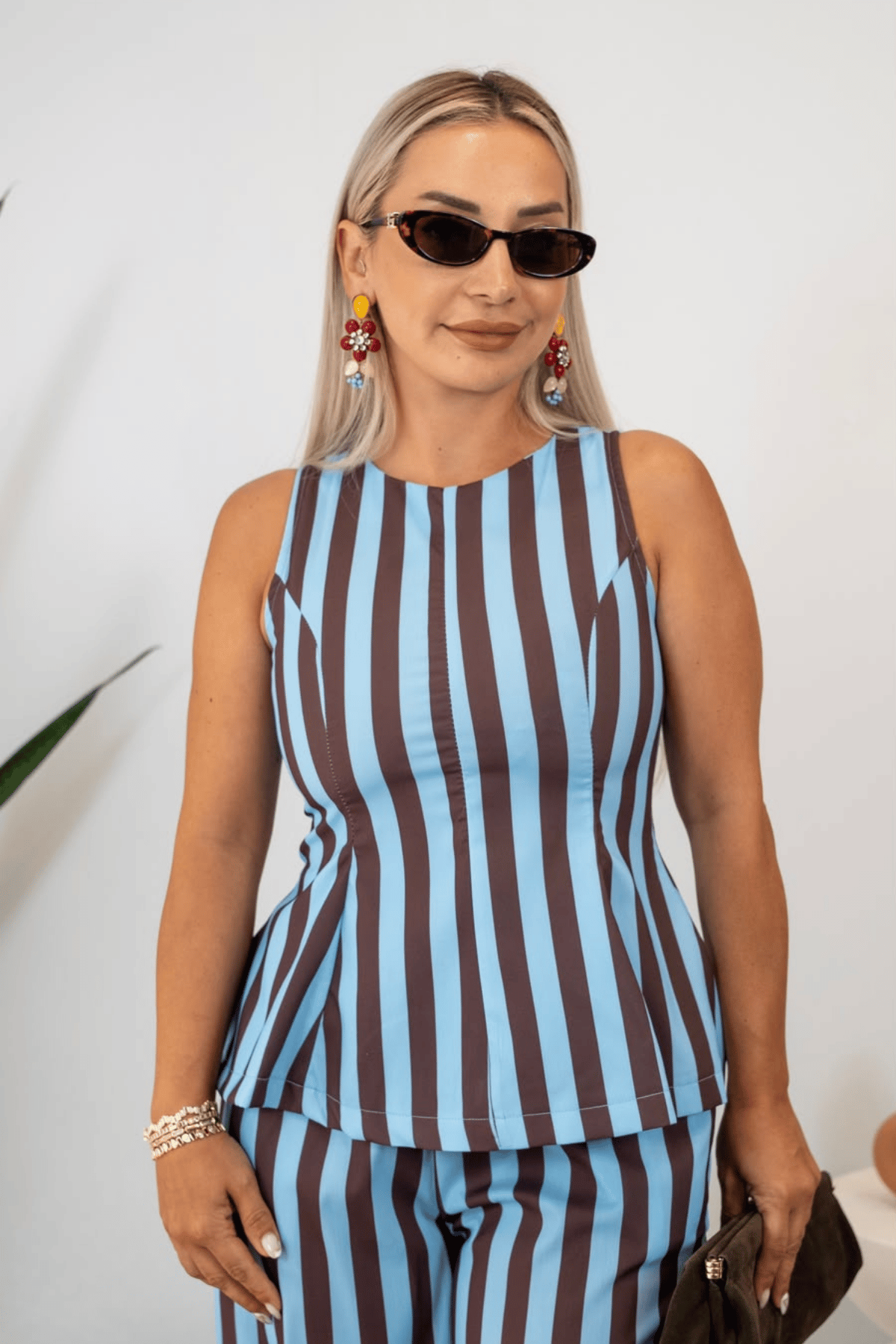 Mavi Çizgili Bluz Pantolon Alt Üst Takım