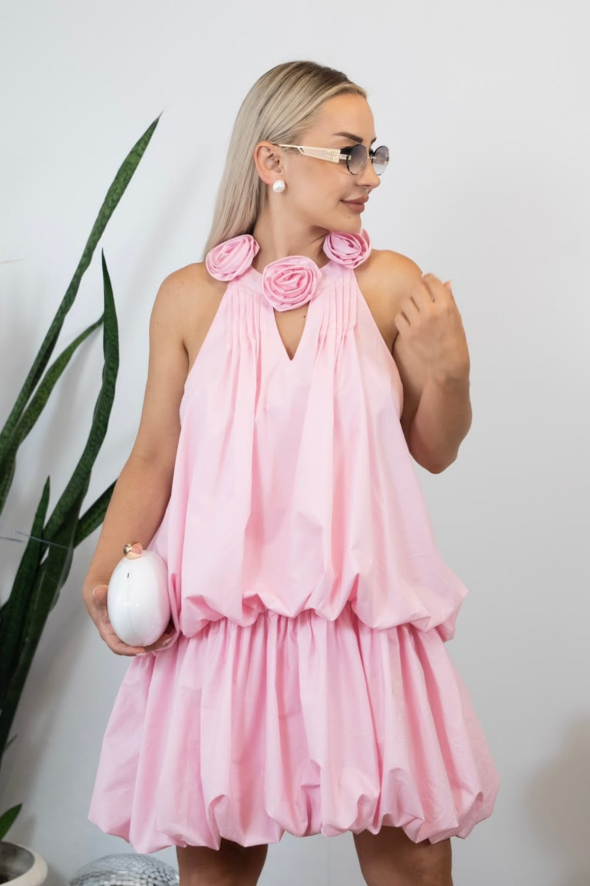 Pembe Balon Elbise Rahat Kalıp