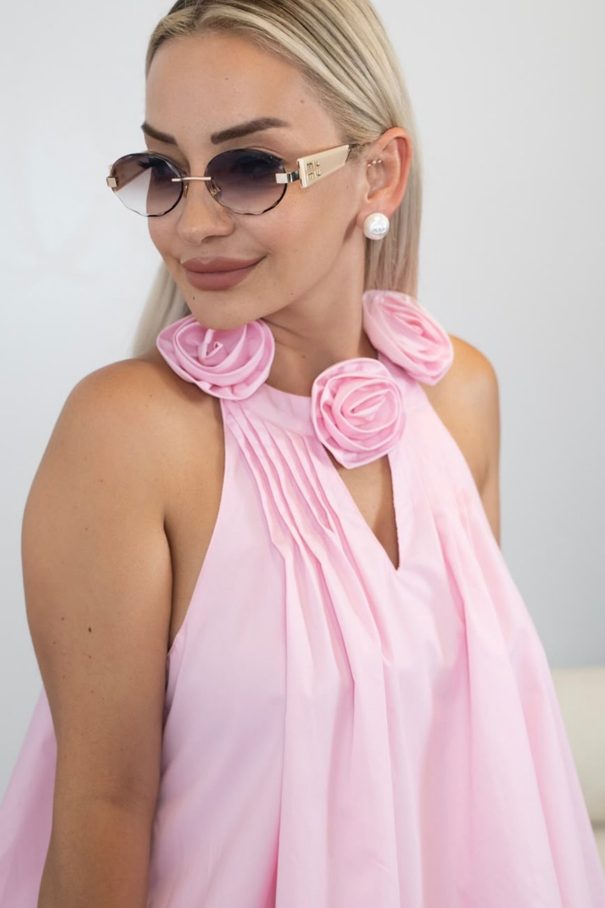 Pembe Balon Elbise Rahat Kalıp