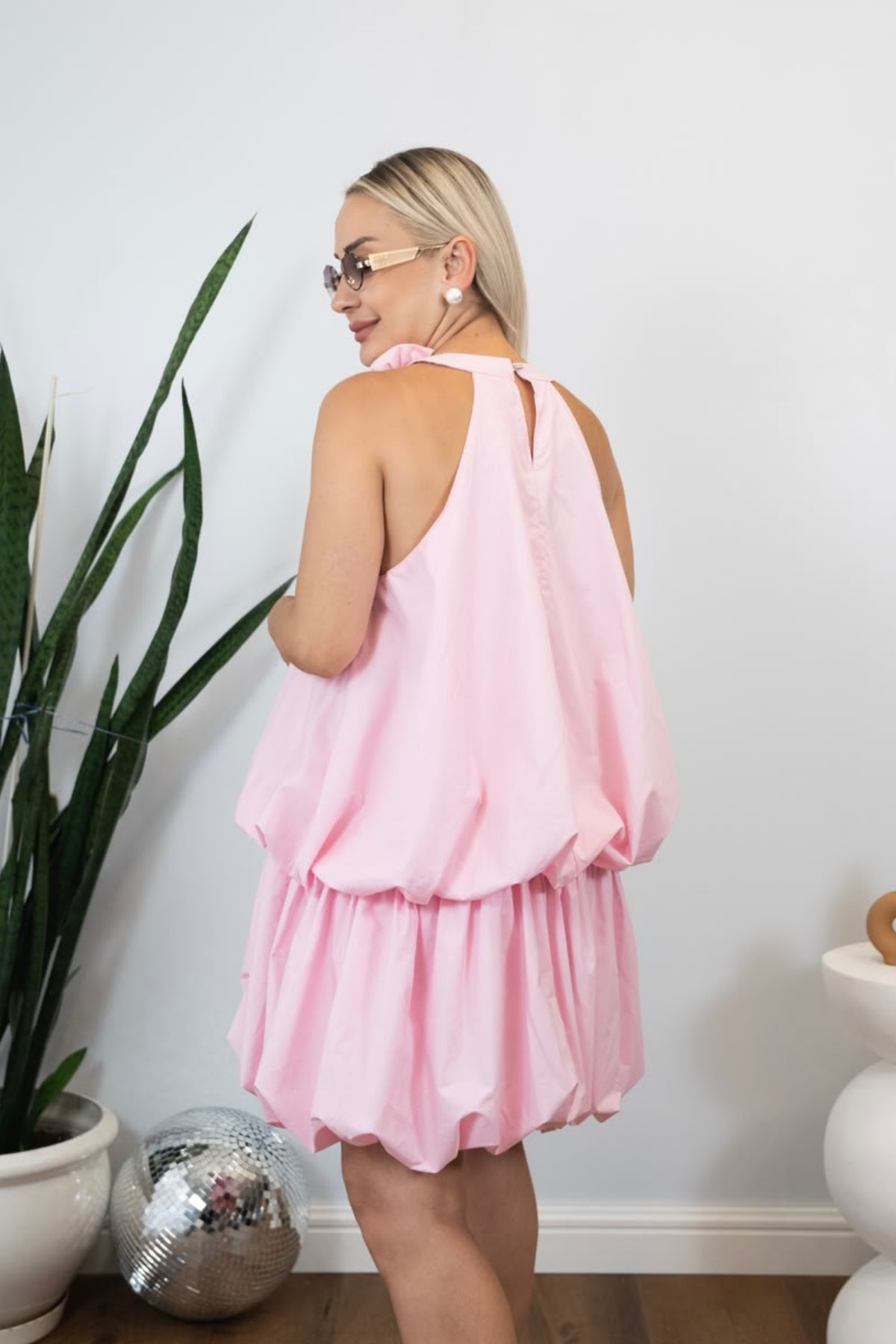 Pembe Balon Elbise Rahat Kalıp