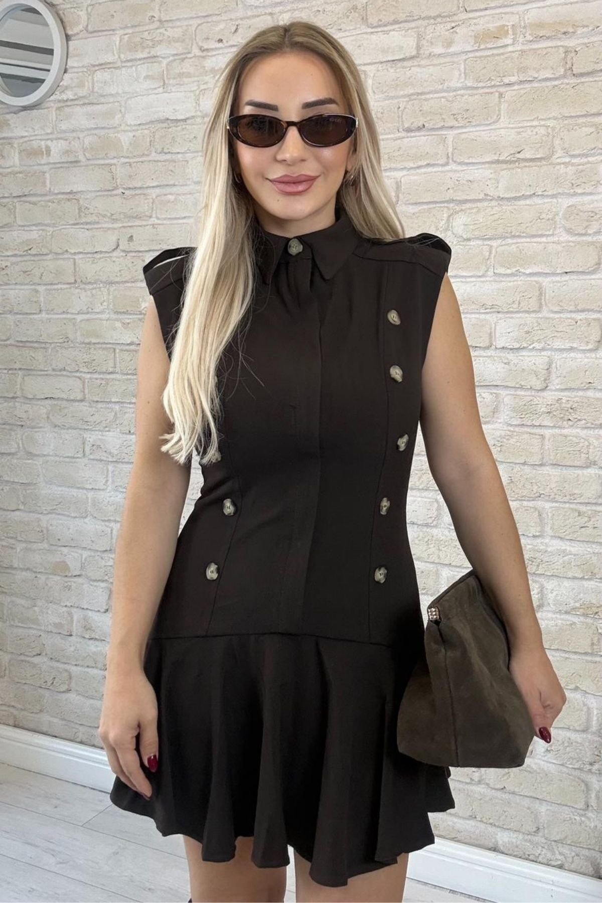 Vienna Önden Gizli Fermuarlı Esnek Kumaş Elbise Siyah  Kadın Mini Elbise