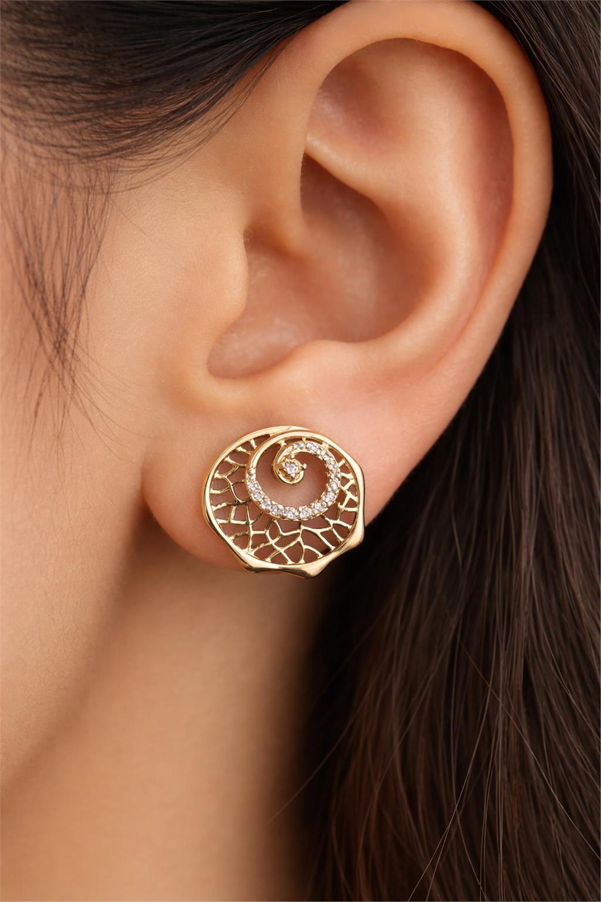 14 Ayar Gold Zirkon Taş Ruhum Model Küpe 