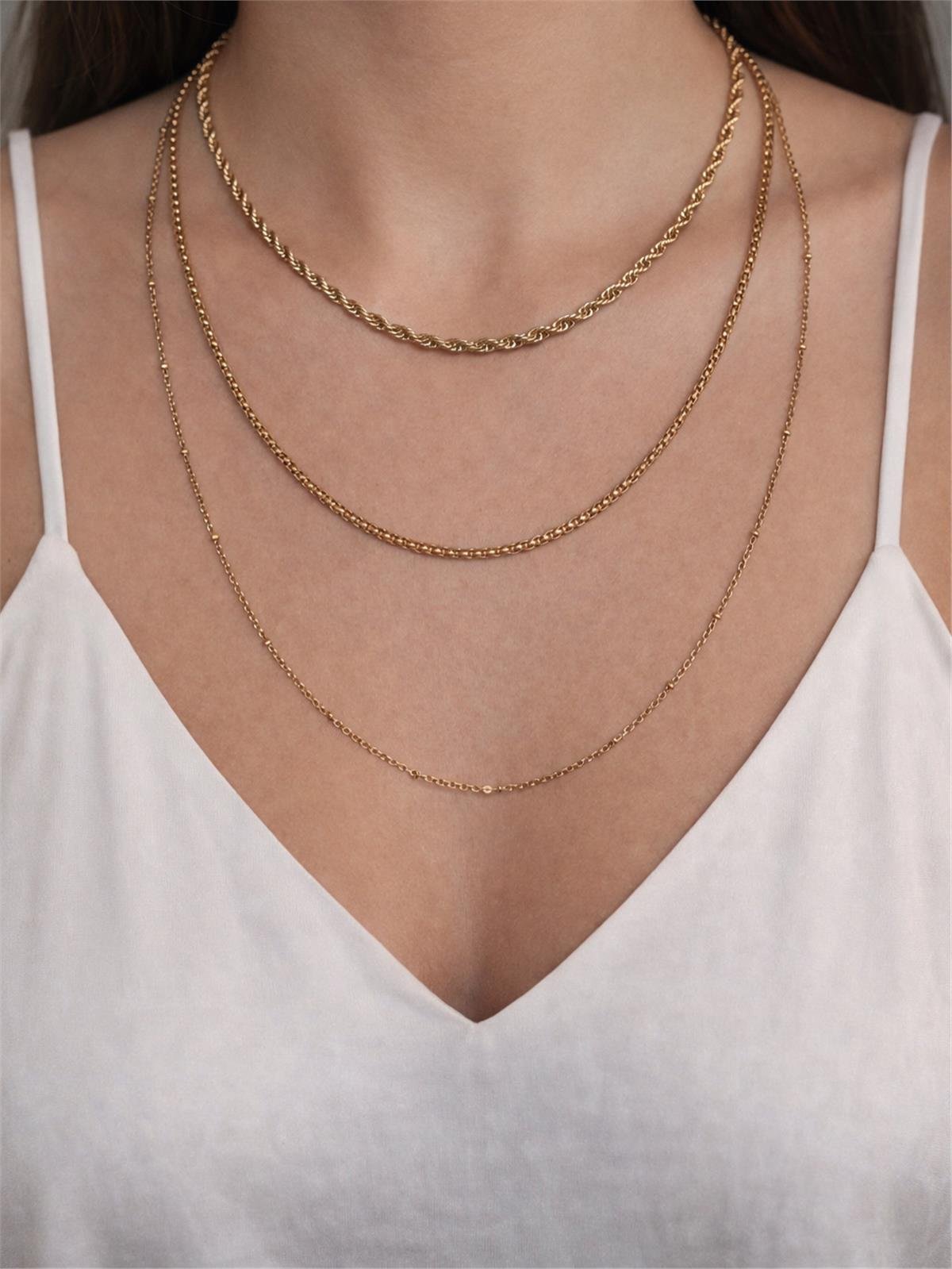 Çelik Gold 3 Lü Örme Model Kolye 