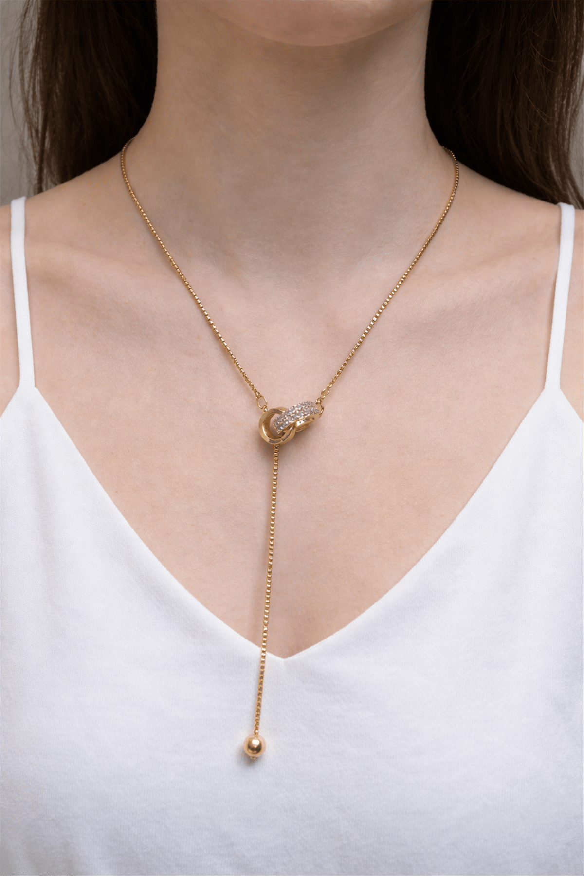 Çelik Gold   Gönül Bağı Yüzük Geçmeli  Model   Kolye 