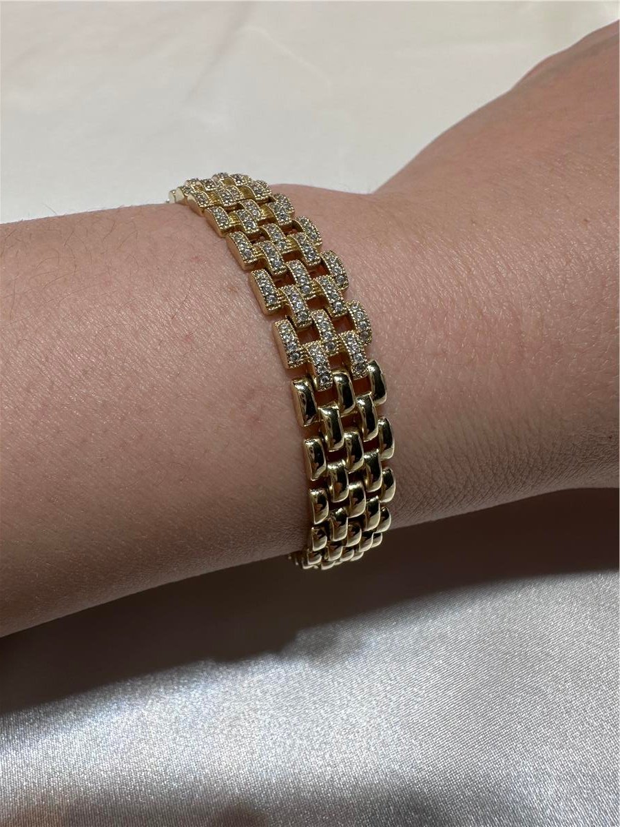 Gold 14.K Zirkon Taş Enli Mısır Desen 