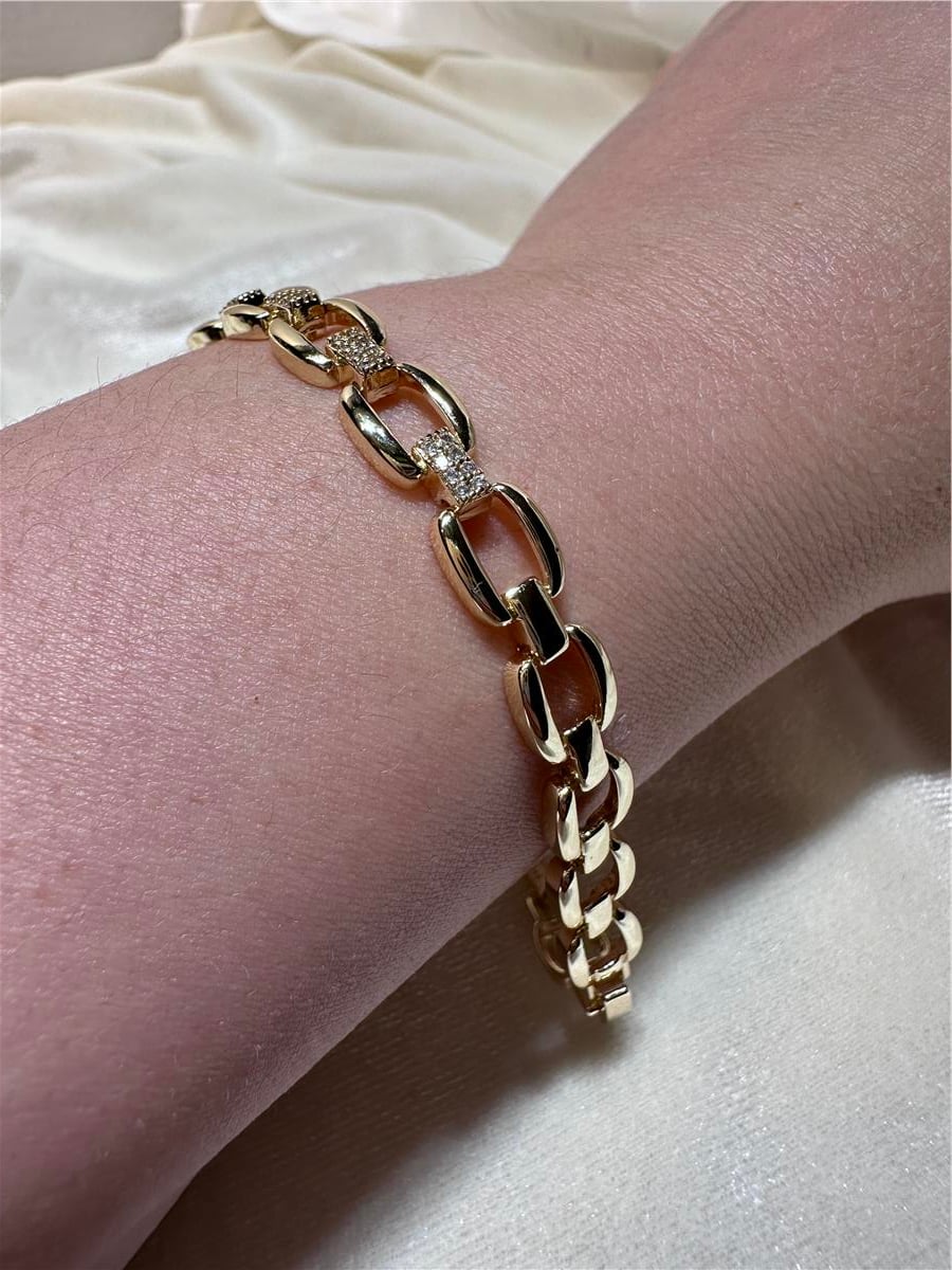 Gold Zirkon Taş İthal 14.K Halloy Bileklik
