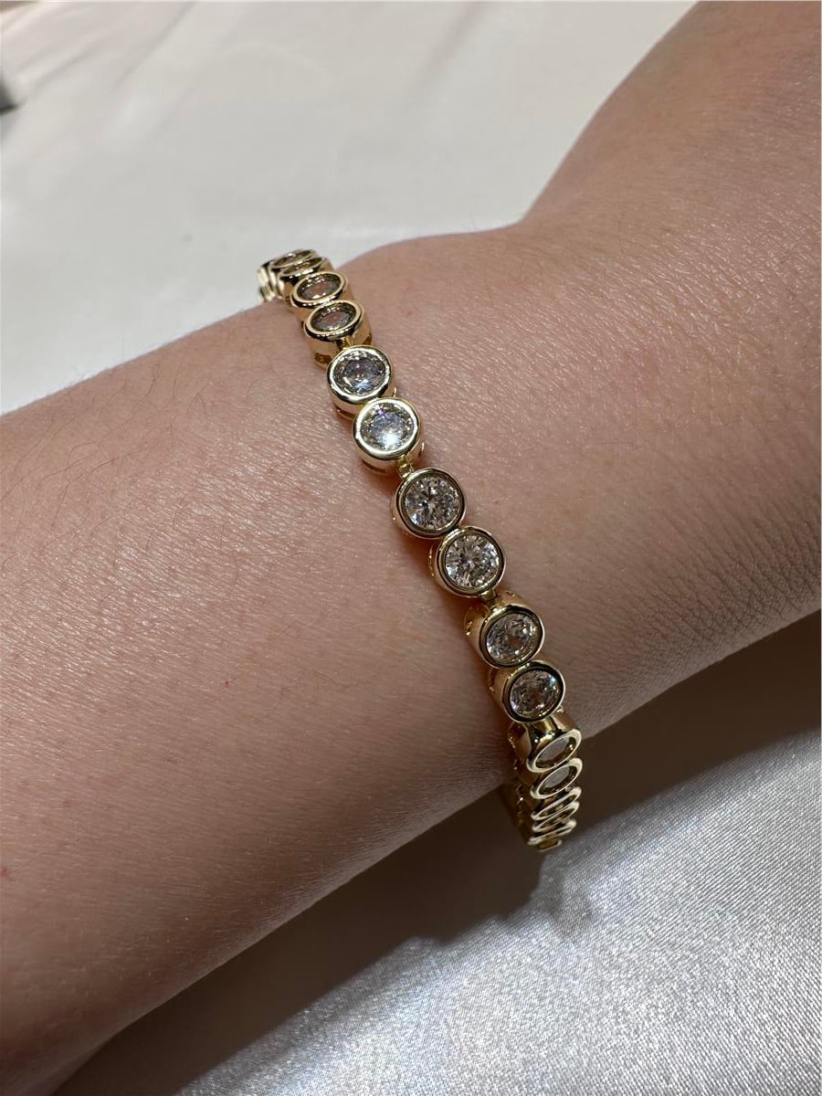 Gold Zirkon Taş İthal 14.K Su Yolu Bileklik 