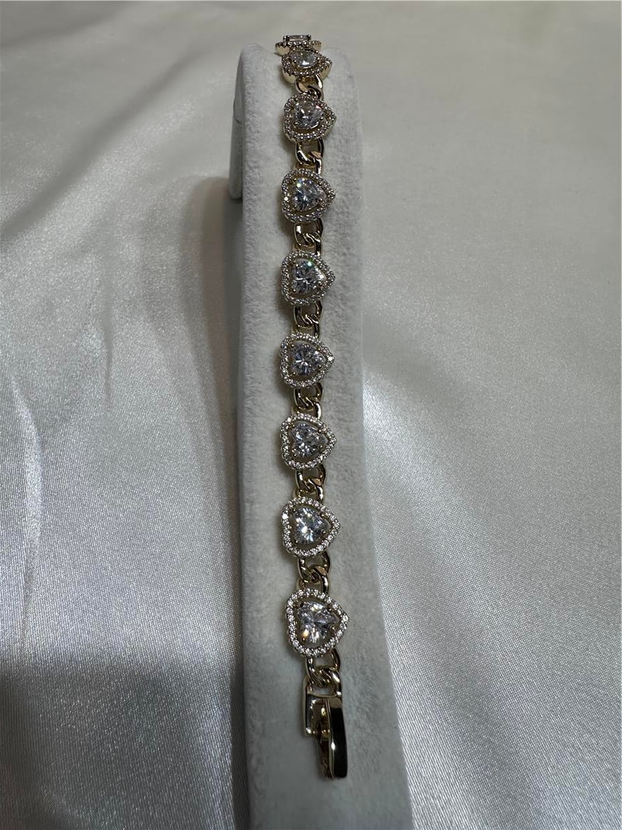 Gold Zirkon Taş İthal 14.K Kalp Model  Bilekliği