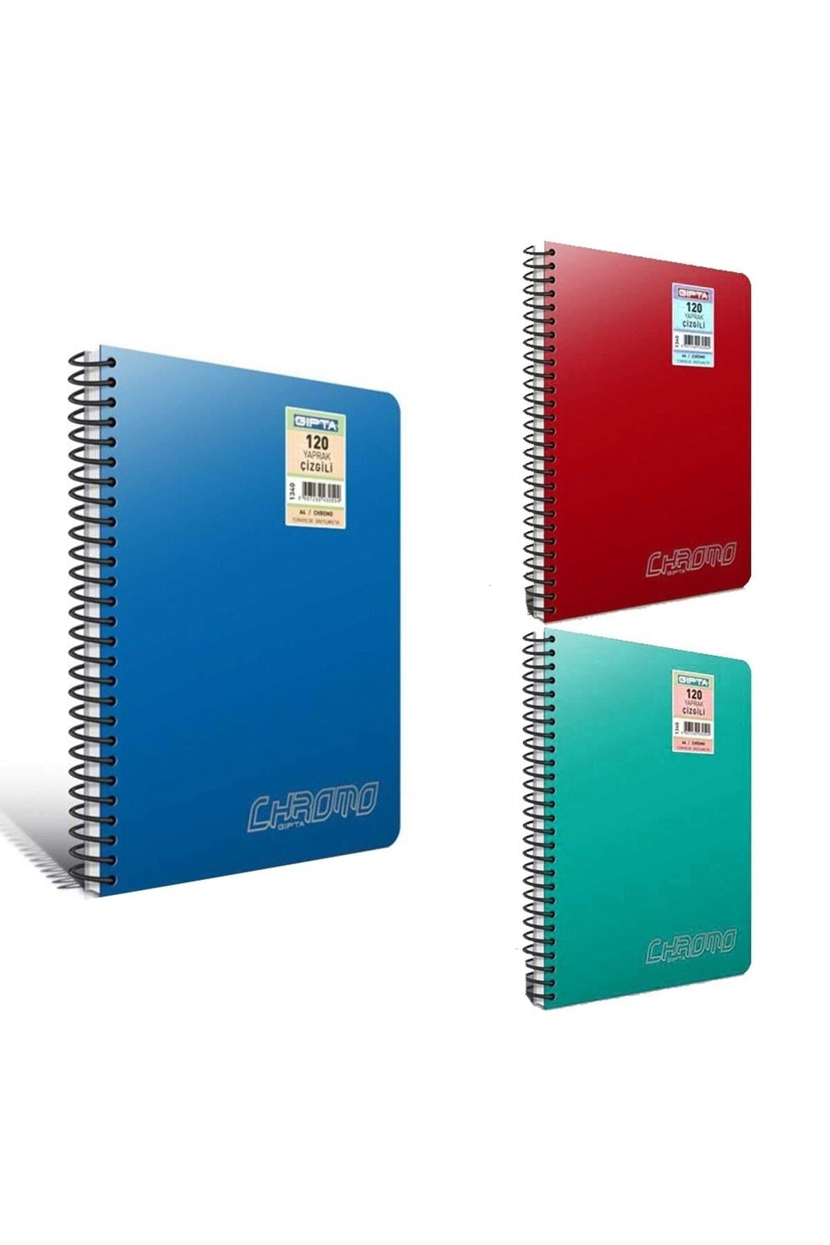 3'lü Çizgili Defter Seti 120 Yaprak A4 Chromo