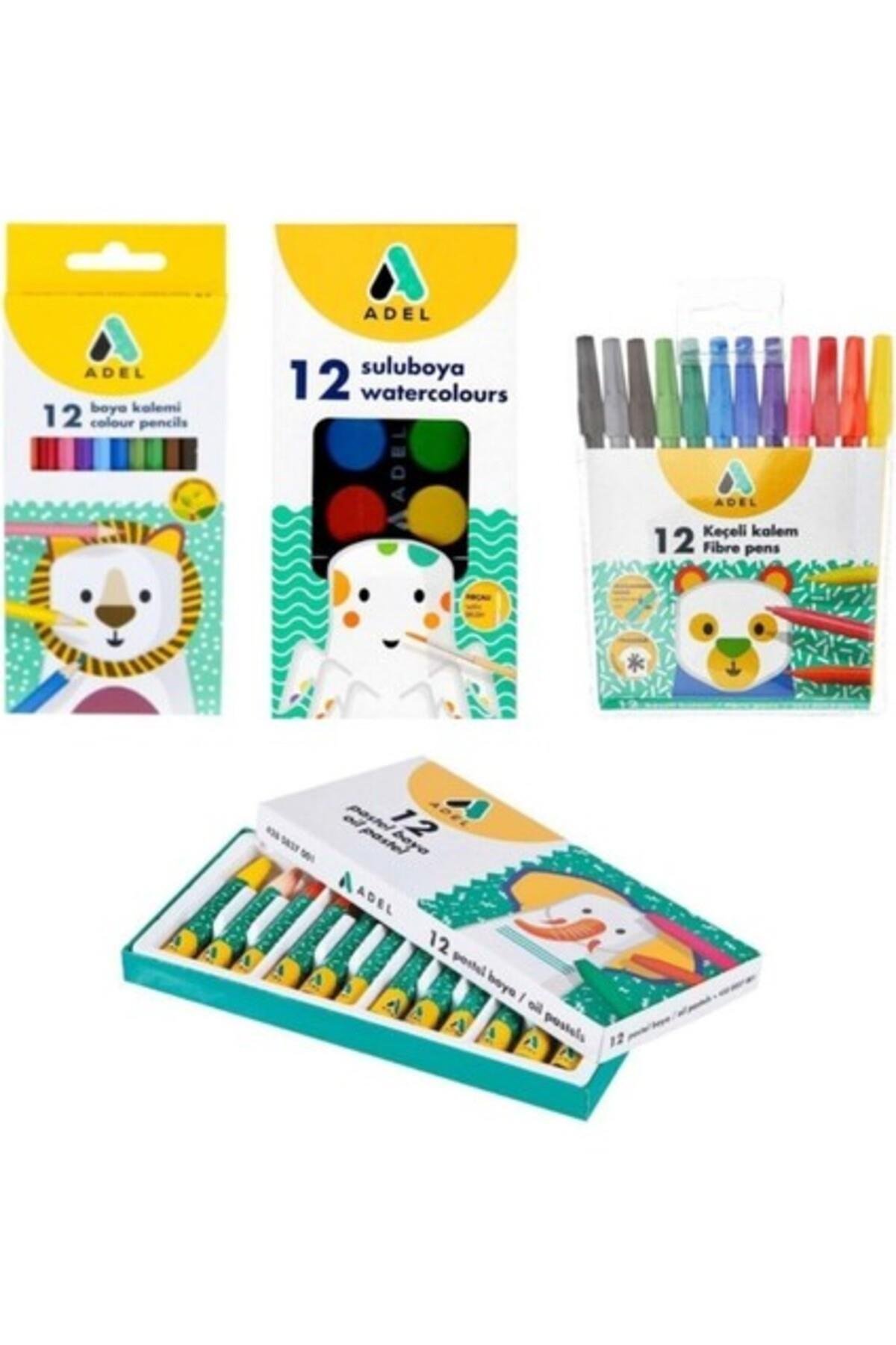4 Lü Boya Kırtasiye Seti (Kuru+Sulu+Pastel+Keçeli)