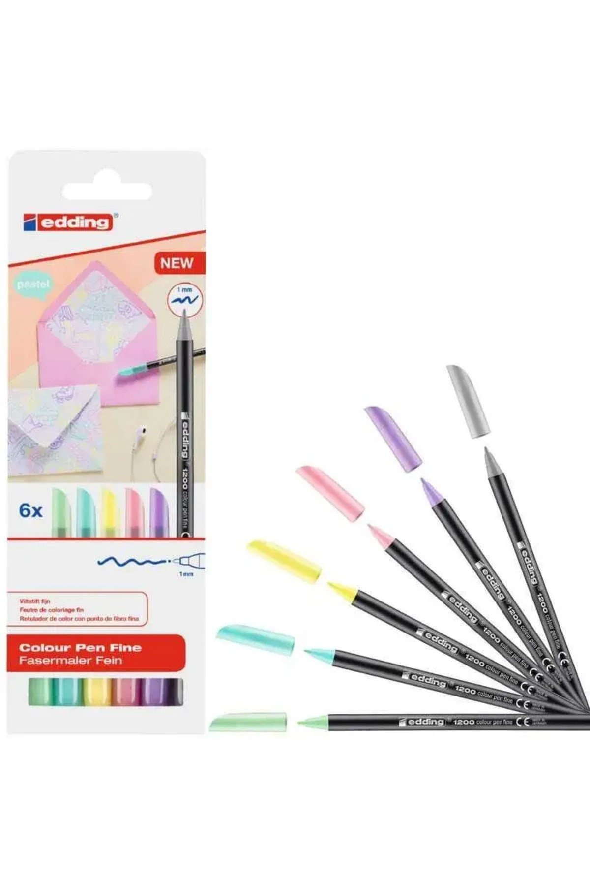 6lı Set Pastel Renkler 1200 Ince Uçlu Keçeli Kalem Grafik Kalemi