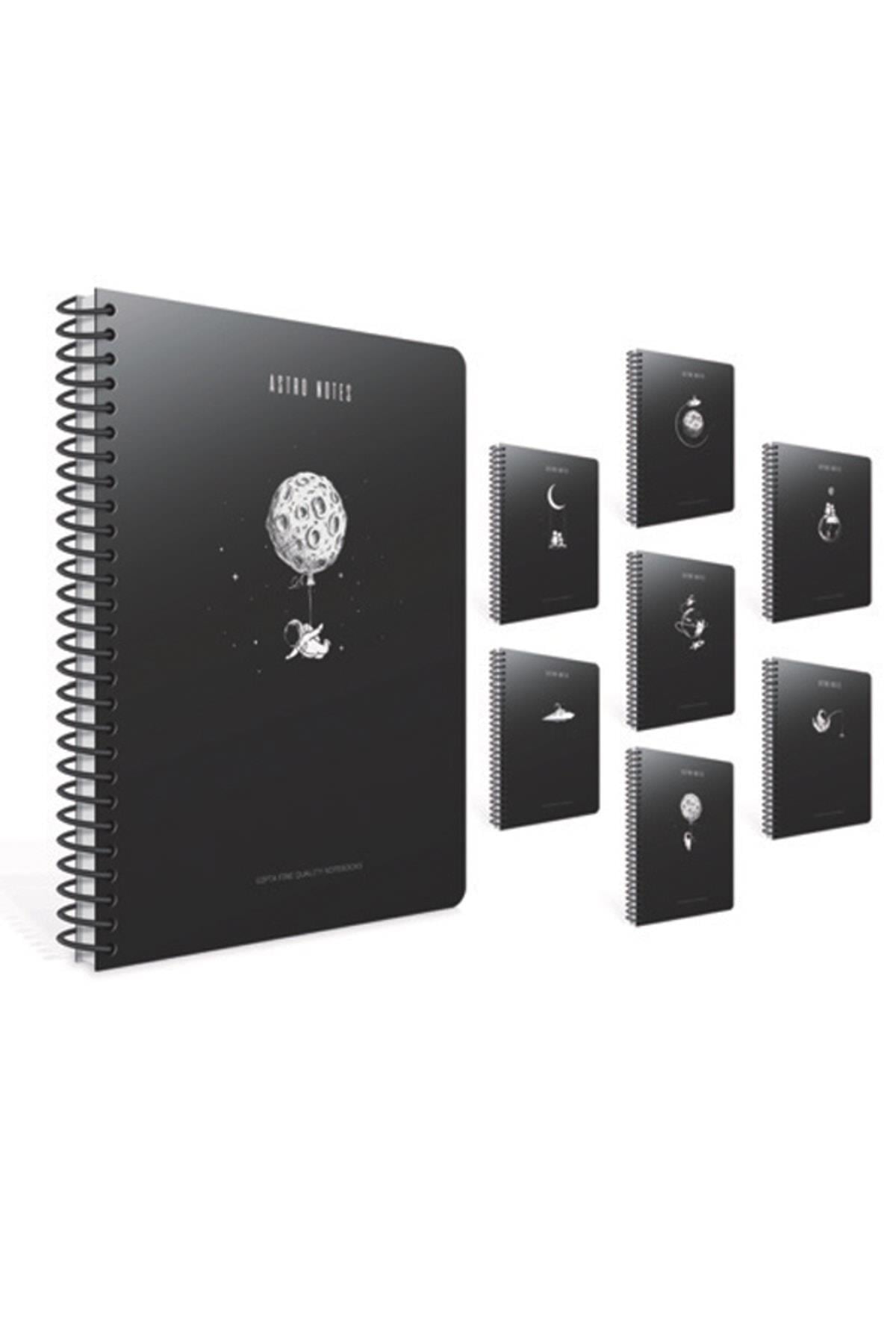 Astro Notes A4 80 Yaprak 4 Kareli 4 Çizgili Spiralli Karton Kapak Defter Seti (8 Adet)