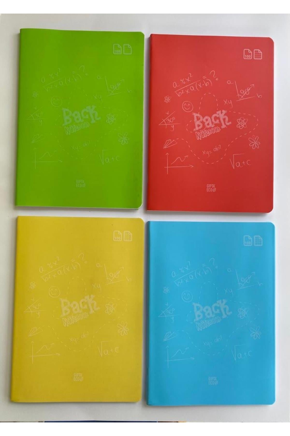 Back A4 100 Yapraklı Plastik Kapak Defter Dikişli 2 Kareli +2 Çizgili ( 4 Adet )