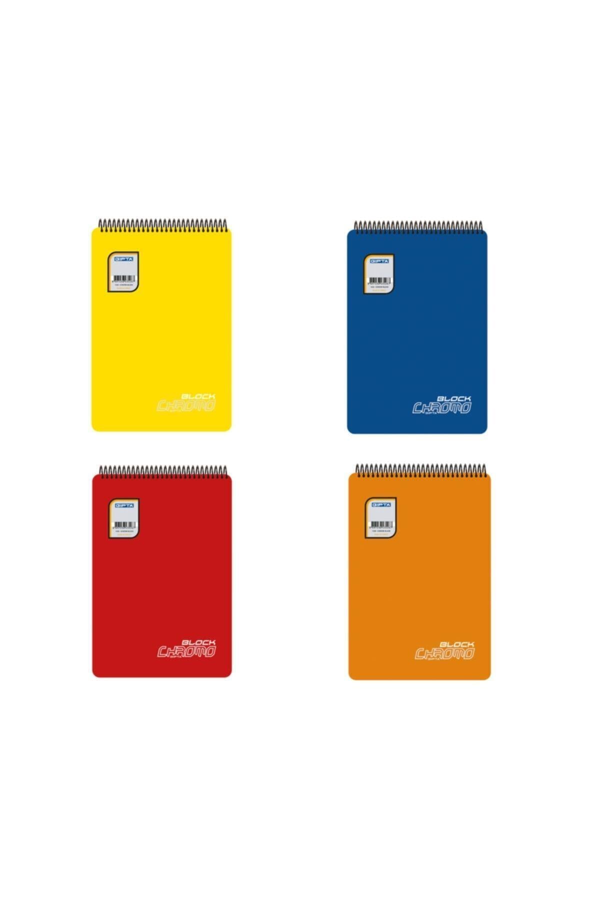 Chromo Block Üstten Spiralli Pp (PLASTİK) Kapak 80 Yaprak A4 Defter Seti Kareli (4 ADET)
