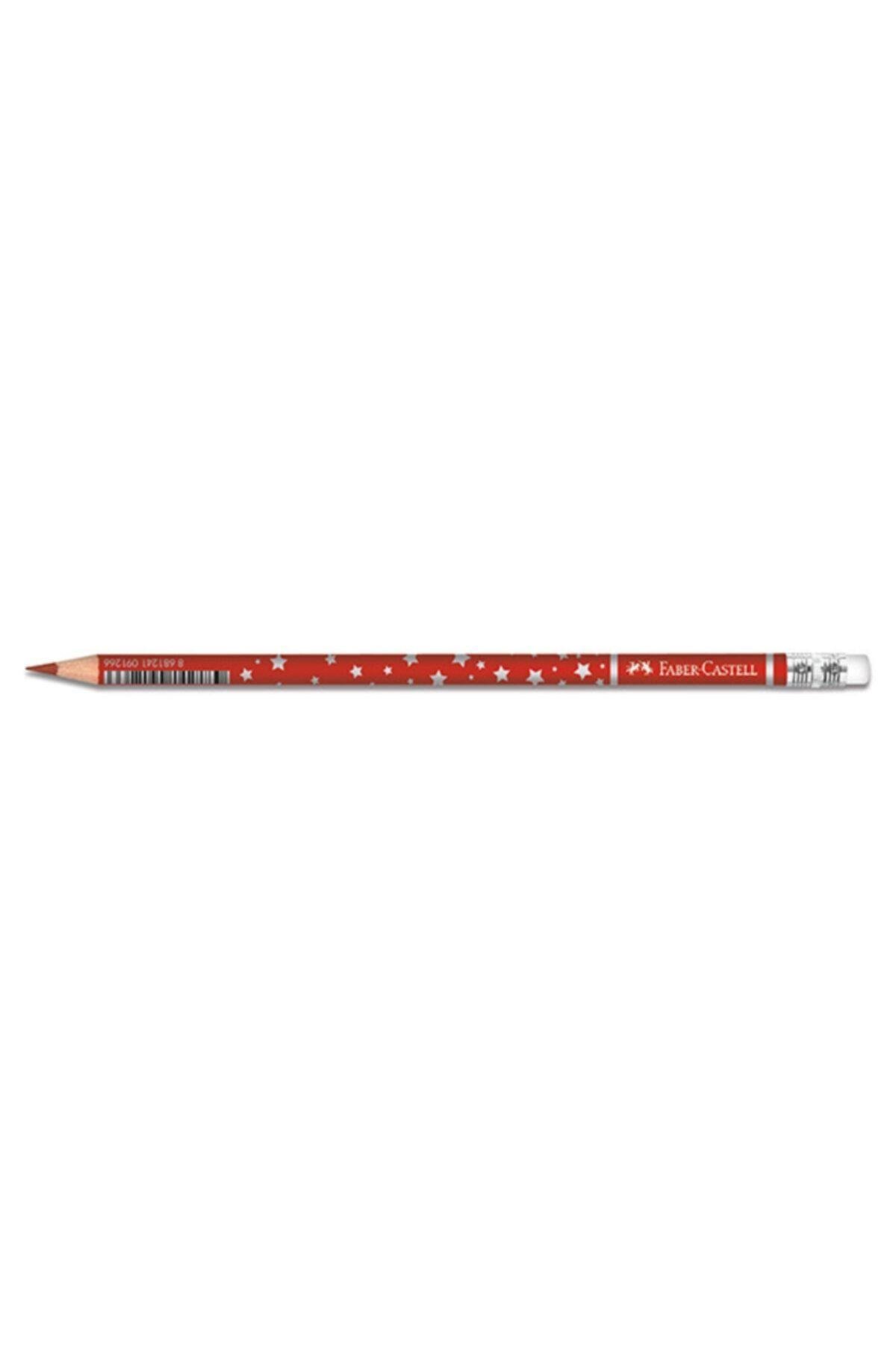 Faber-castell Başlık Kalemi Yıldız Desenli Silgili Kırmızı 1131459001 12 Li (1 Paket 12 Adet)