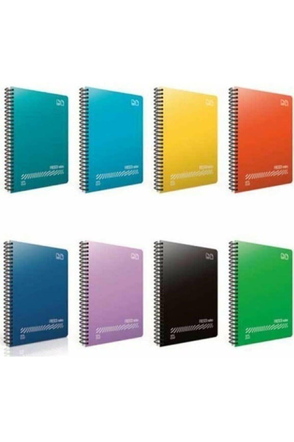 Fresco (8 Li Paket) Spiralli Plastik Kapak A4 60 Yaprak Defter Seti 5 Çizgili 3 Kareli