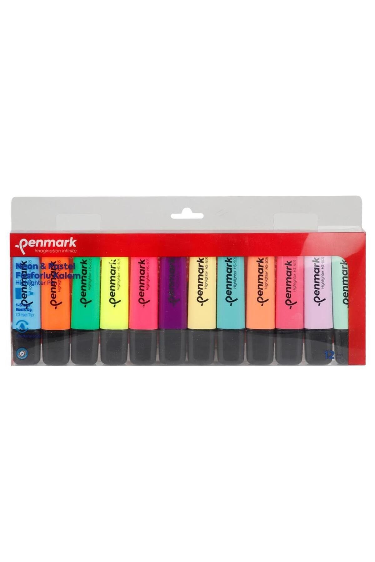 HS-505 12PN Fosforlu Kalem 6+6 Adet - Karışık Renk (Neon ve Pastel)