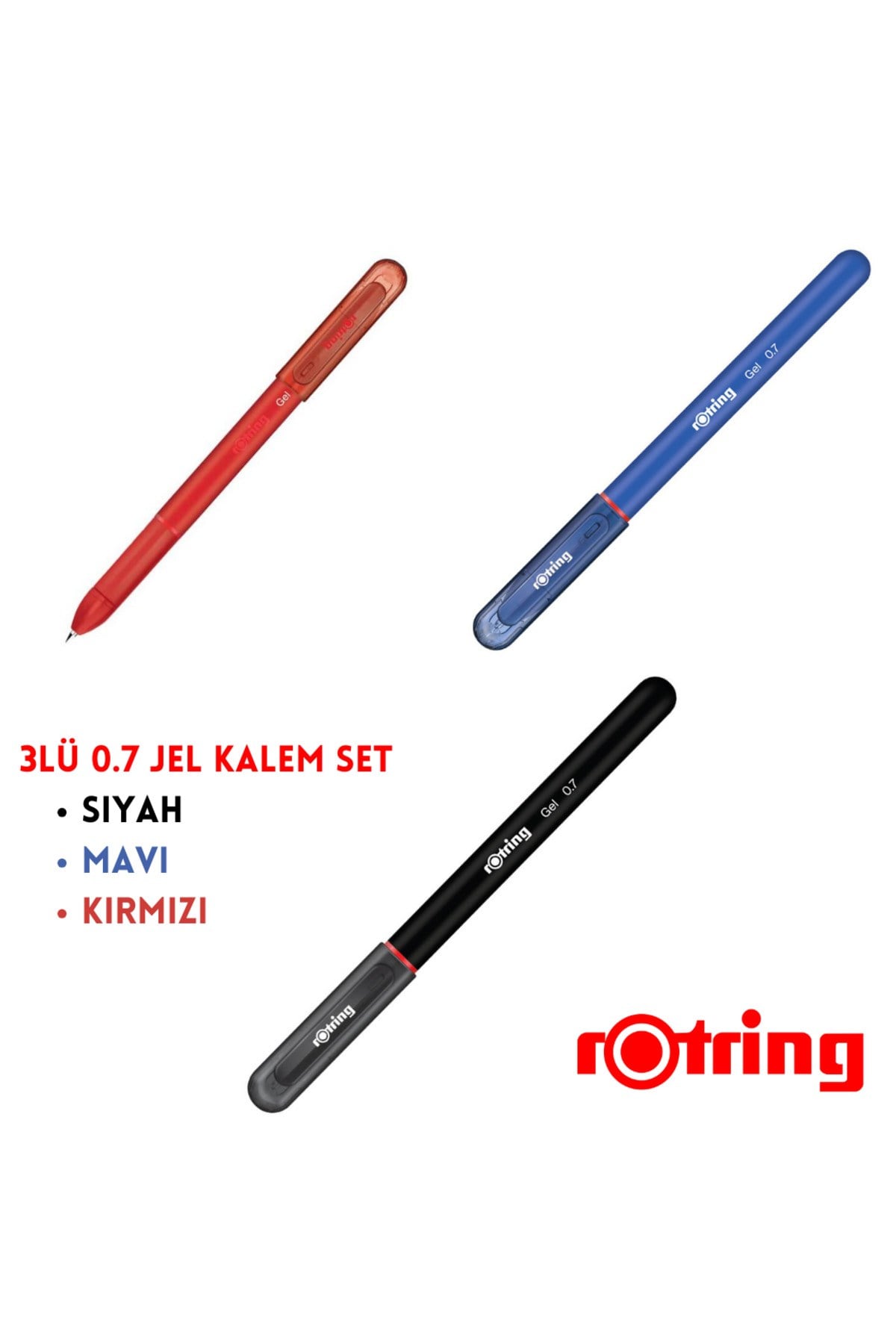 Jel Kalem 0.7 mm 3 Renk 3lü Set Siyah Mavi Kırmızı