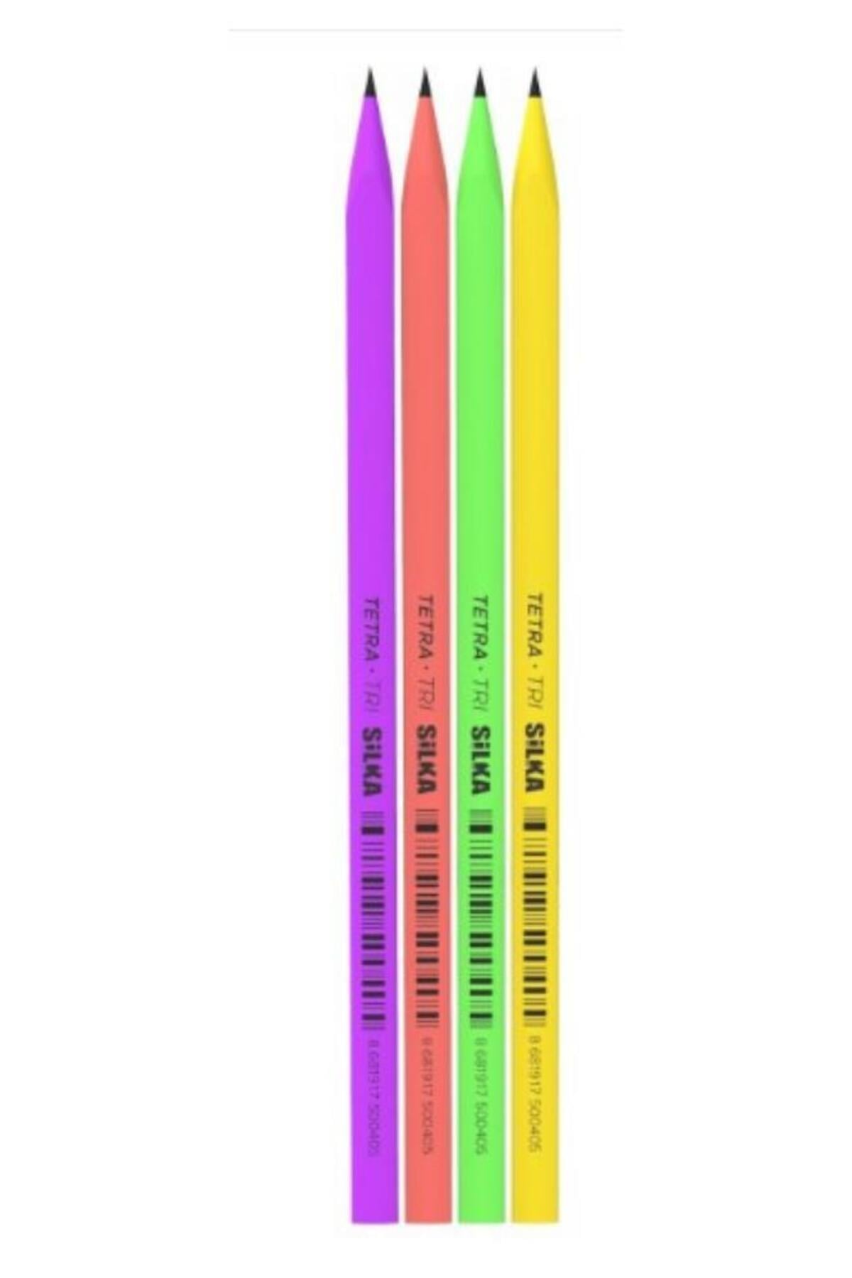 Kurşun Kalem 4 Renk Üçgen Neon 1 Paket Tetra Neon Üçgen Kurşun Kalem