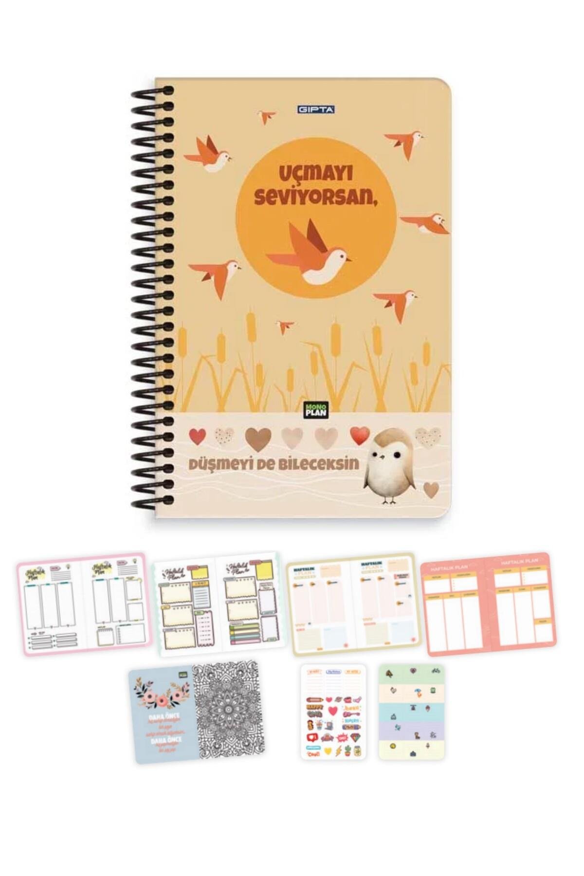 Mono Plan Spiralli Uçmayı Seviyorsan Sert Kapak 96 Yaprak 17*24 Haftalık Planlayıcı