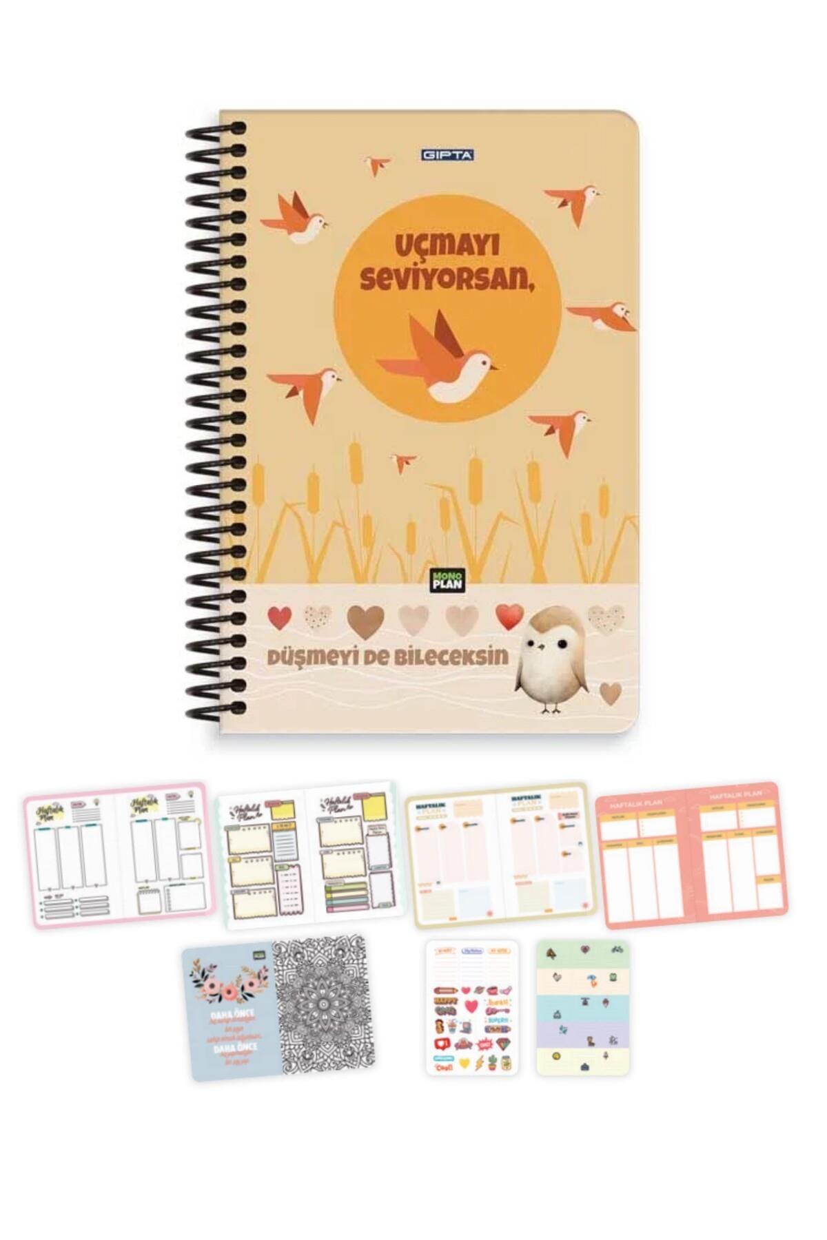 Mono Plan Spiralli Uçmayı Seviyorsan Sert Kapak 96 Yaprak 17*24 Haftalık Planlayıcı