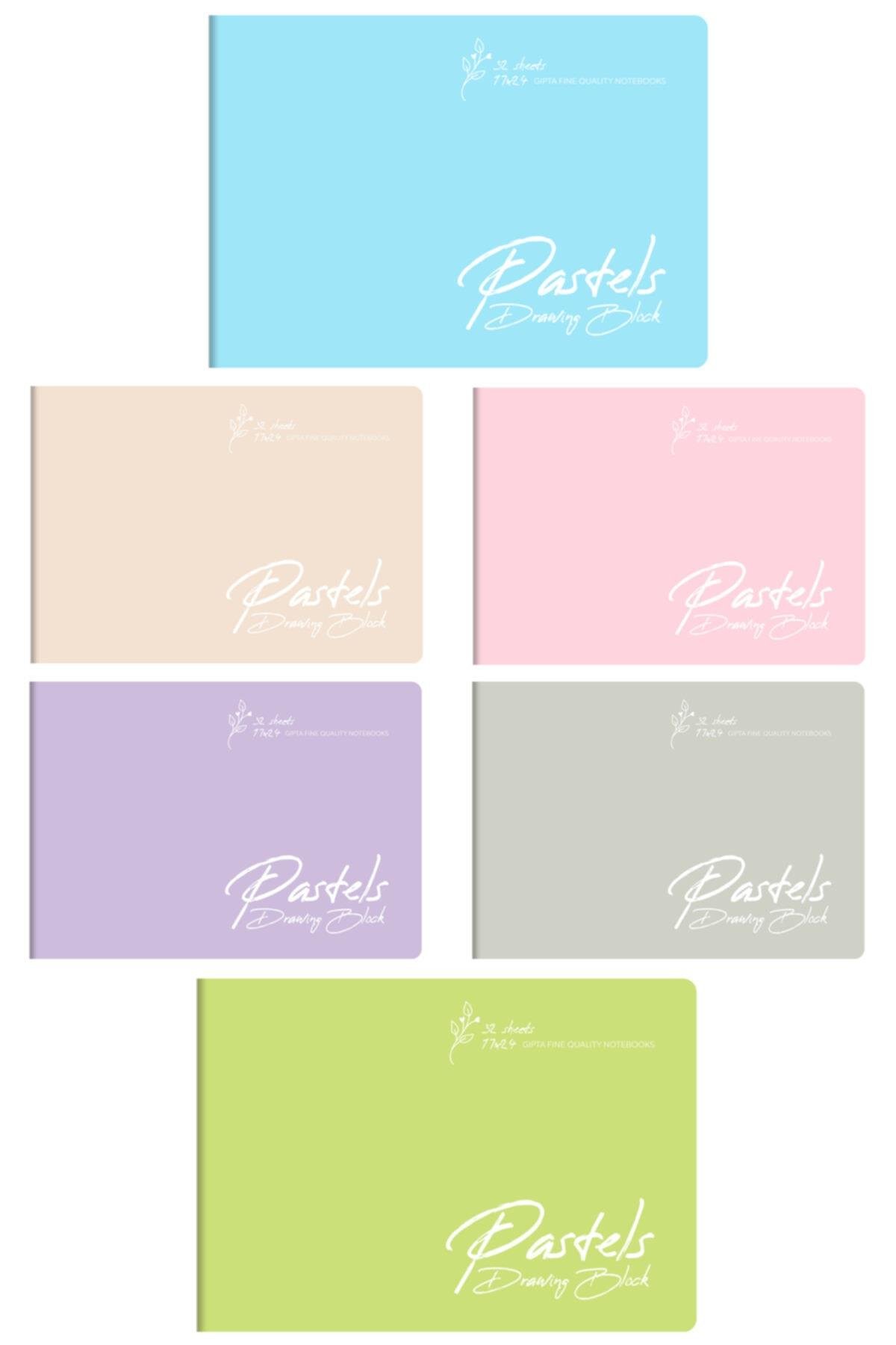 Pastels Tel Dikişli Pp (PLASTİK) Kapak 32 Yaprak Resim Defteri Seti 25x35 Cm (6'LI)