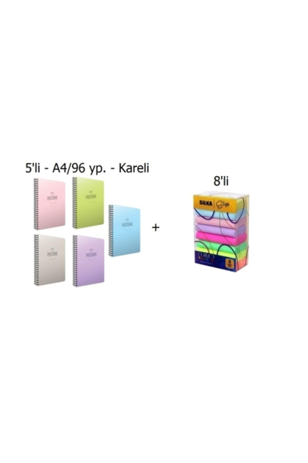 Pastoral A4 96 Yp Spiralli Pp. Kapak Kareli Defter 5'li + Silka Pastel Silgi 8'li