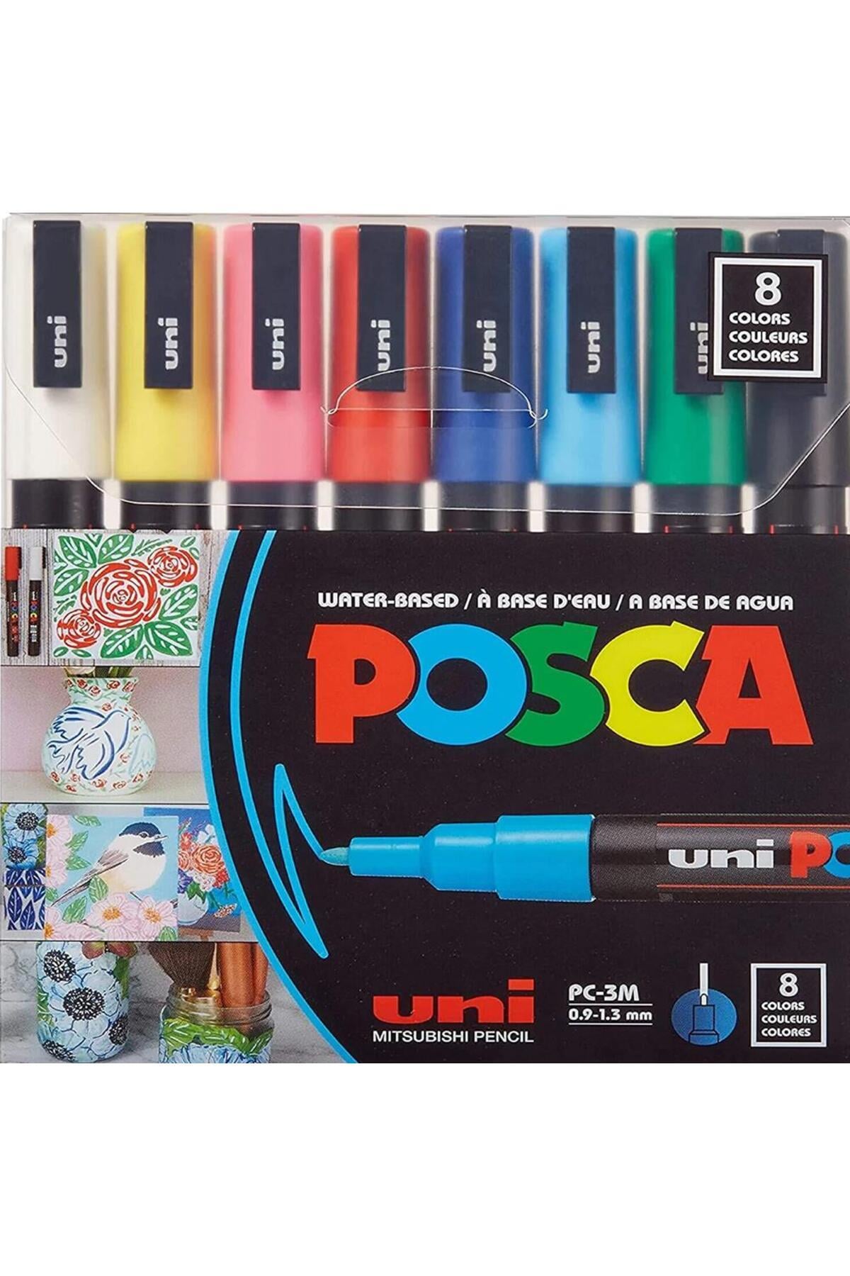 Posca 0.9-1.3 Su Bazlı Poster Markörü Ana Renk 8 Li PC-3M/8C
