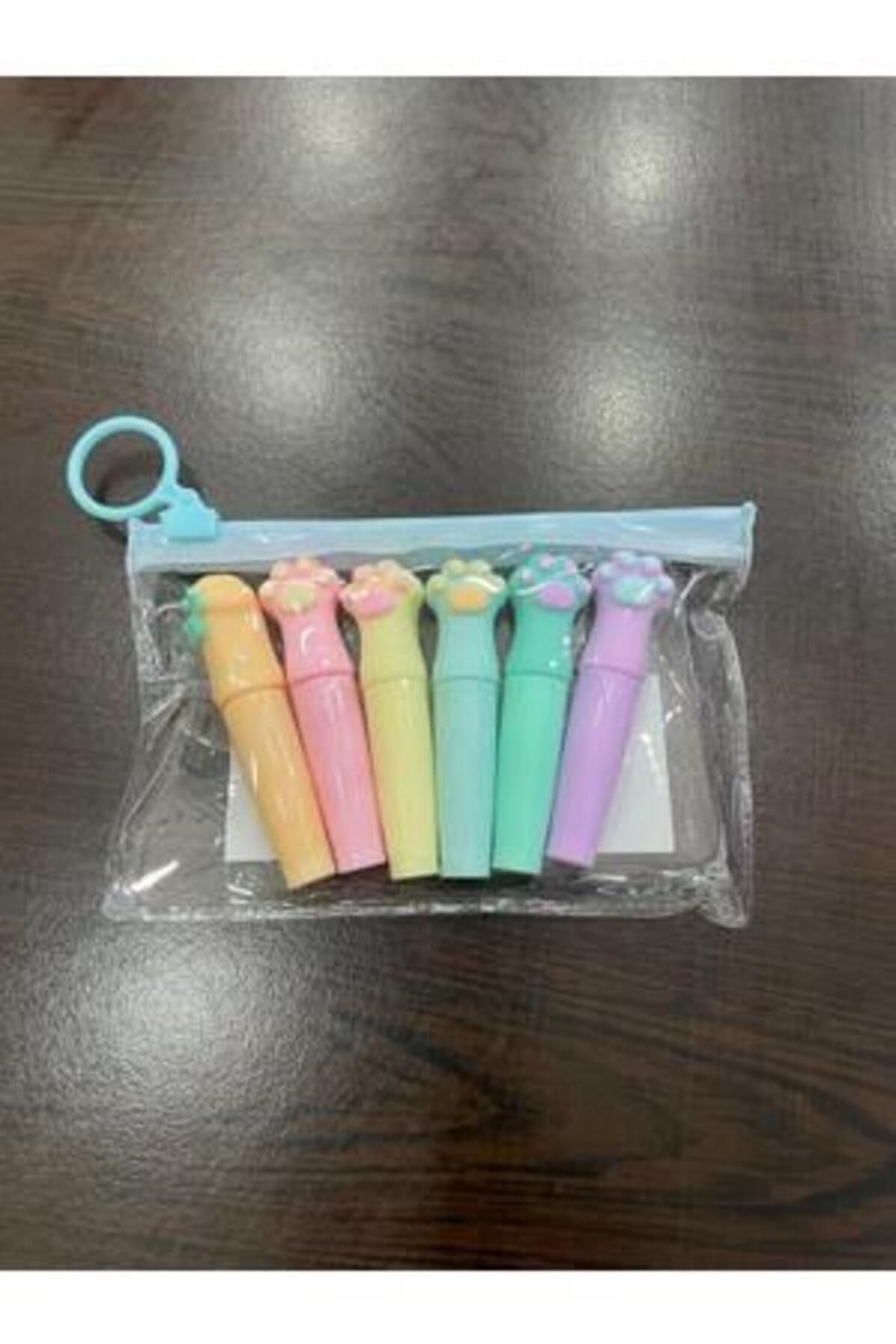 RUBENİS 6'LI PATİ ŞEKİLLİ PASTEL RENK ÇANTALI MİNİ FOSFORLU KALEM