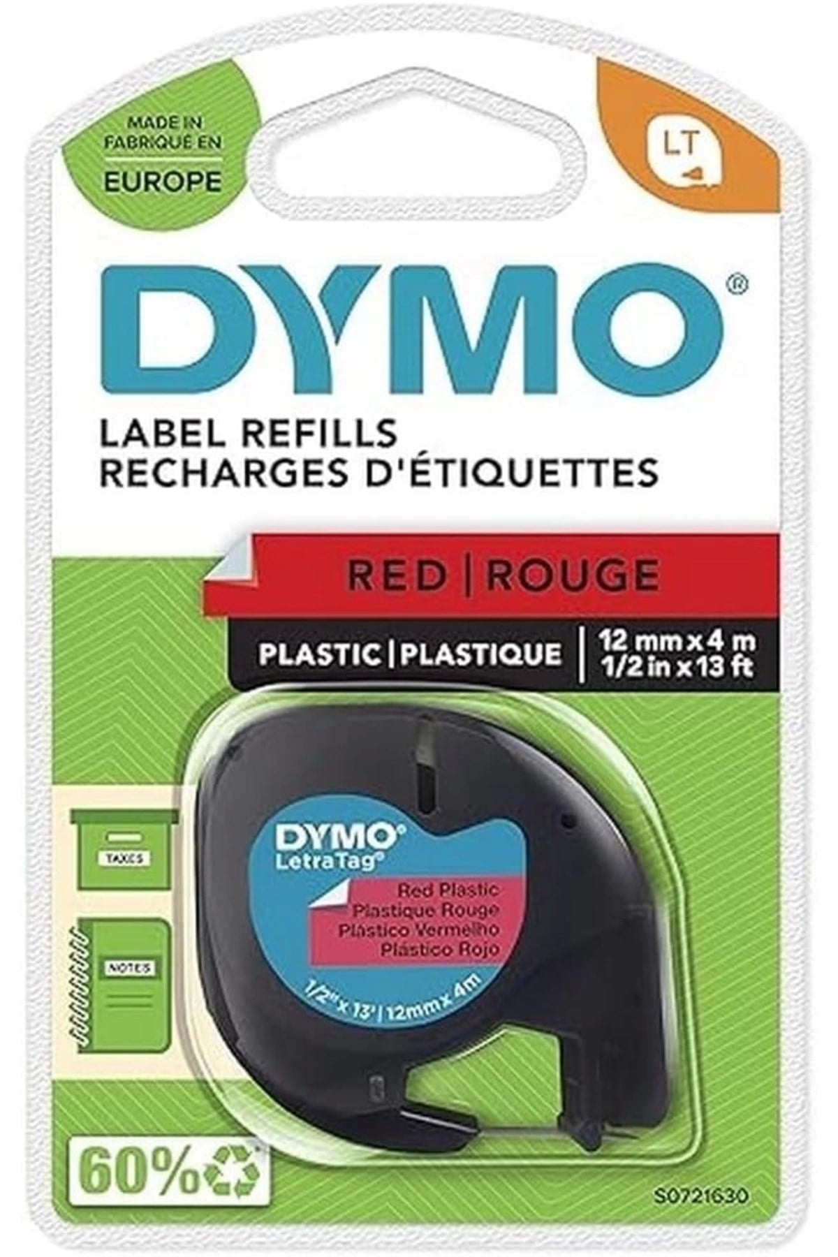 S0721630 LetraTag Plastik Şerit ( 12 mm X 4 mt ) , Kırmızı (59424) 91203