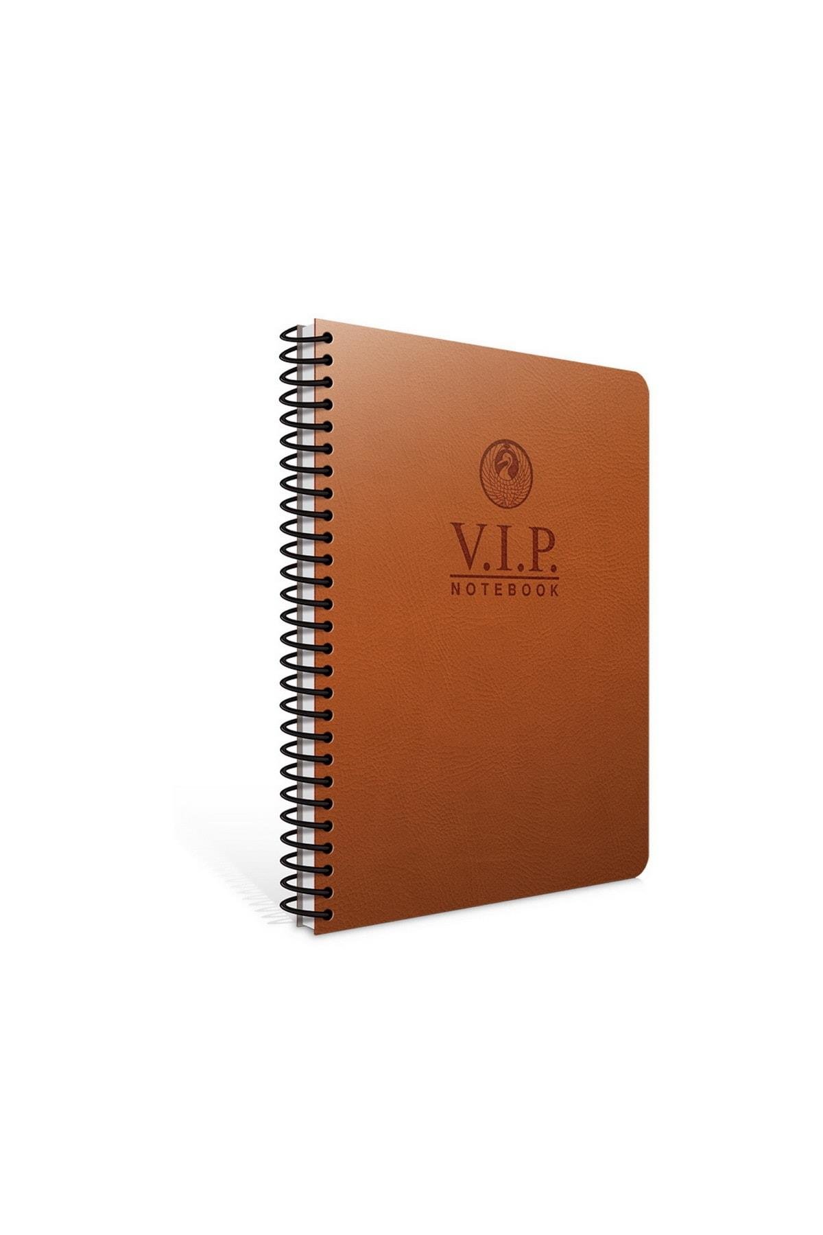 Vip 17x24 140 Yaprak Deri Kapak Spiralli Defter (1083) Kareli Taba