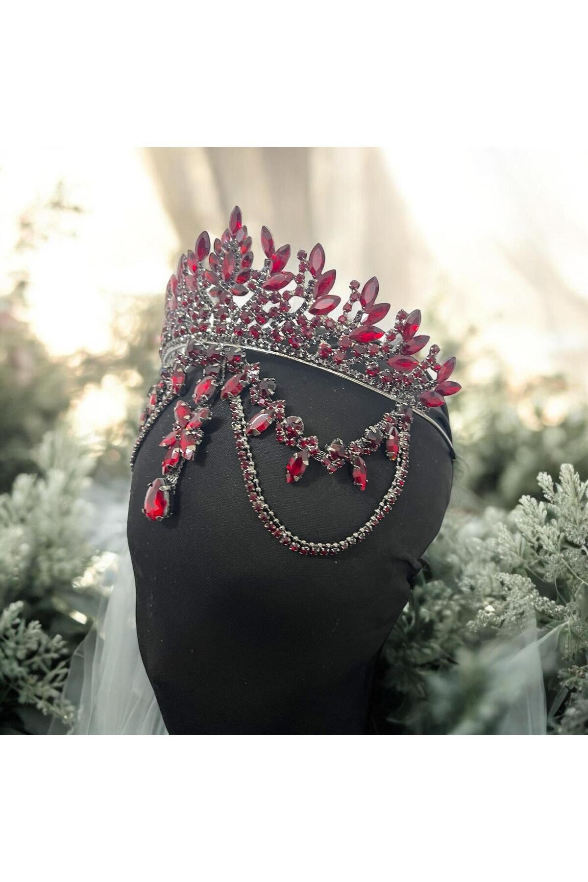 bordo alınlıklı Gelin,Kına,Nişan,Söz,After,Bride,Party Taç