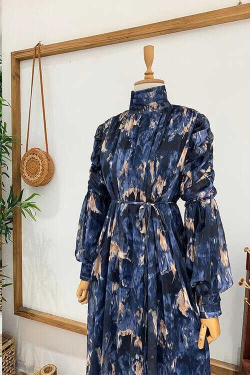 ALÇİN ŞİFON ELBİSE Lacivert