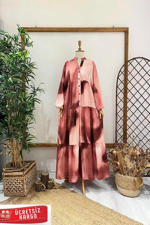 BATİK DESEN ELBİSE Pembe