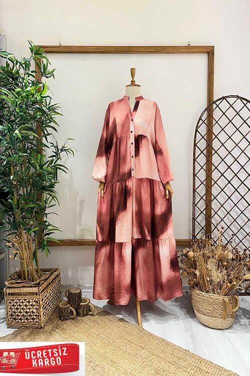 BATİK DESEN ELBİSE Pembe