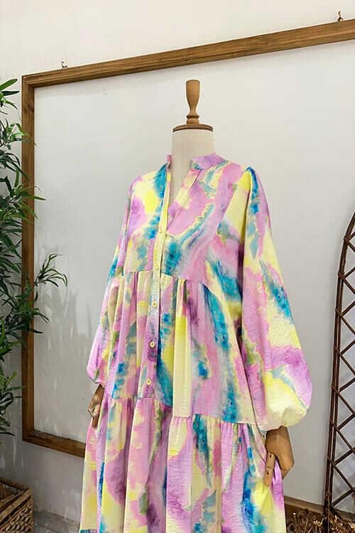 BATİK PEMBE SARI ELBİSE