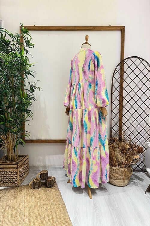 BATİK PEMBE SARI ELBİSE