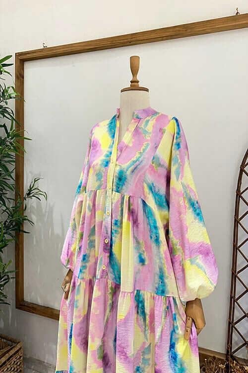 BATİK PEMBE SARI ELBİSE