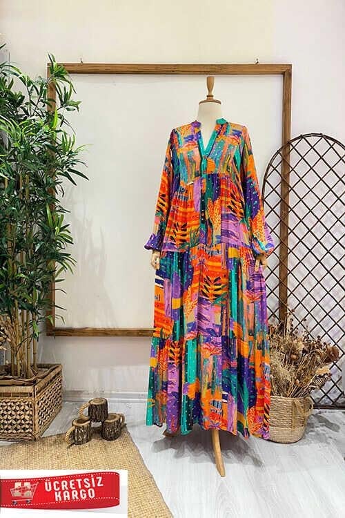 BELLİS SİMLİ ELBİSE Turuncu