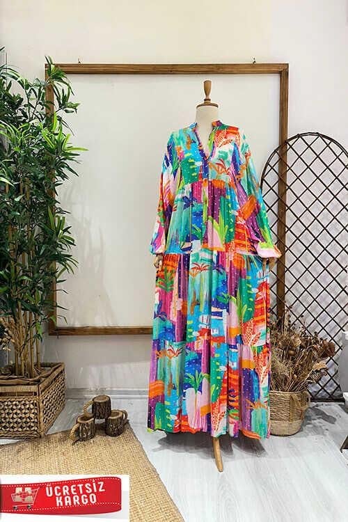 BELLİS SİMLİ ELBİSE Yeşil