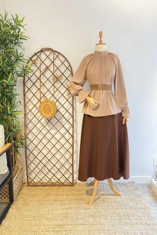 Bileği Fırfır Hakim Yaka Bluz