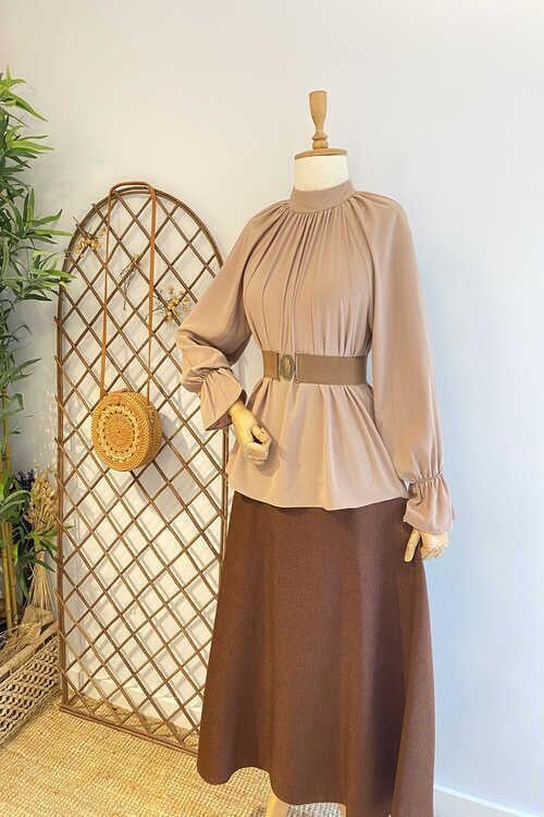 Bileği Fırfır Hakim Yaka Bluz