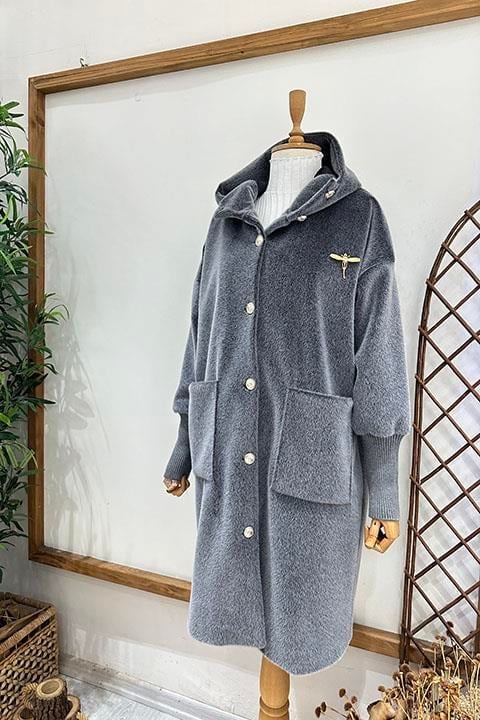 BROŞLU KAŞE KABAN Gri